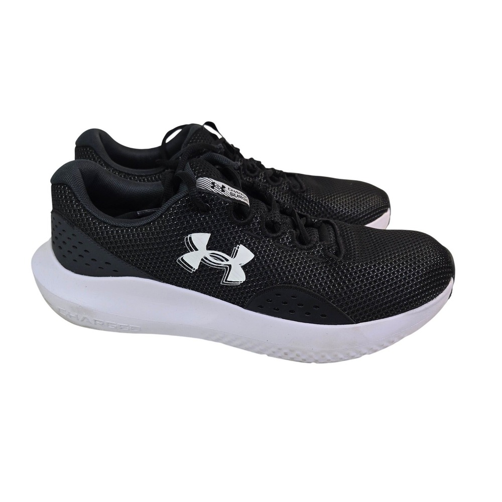 Under Armour Mens Charged Surge 4 Running Shoes Black White - Size 10.5